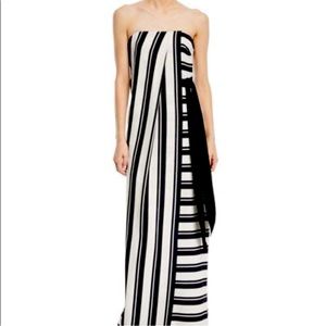 Halston Heritage Black and White Striped Long Dress Size 4